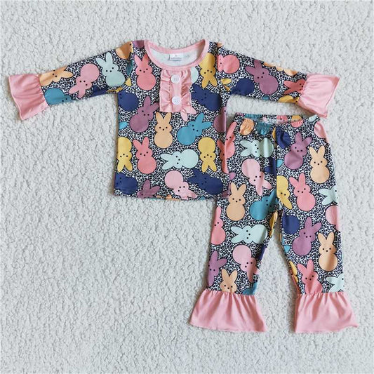 Girls Easter Color Rabbit Long Sleeve Pyjamas Set