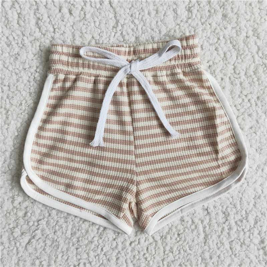 B3-30 Khaki Striped Check Lace-up Shorts