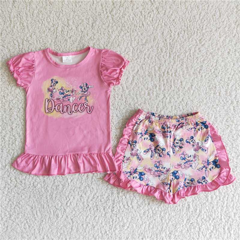 C4-27 Pink Puff Sleeve Shorts Set