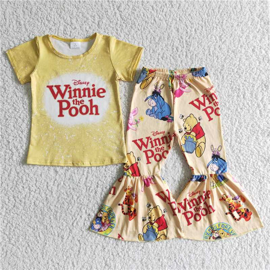 GSPO0014 girl  clothes  short sleeves long pants cartoon print baby clothing girl's outfit milk silk