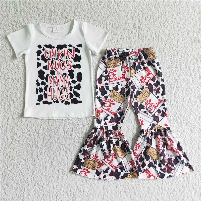 rts no moq GSPO0074 Kids Clothing Girls Short Sleeve Top And Long Pants Cartoon Print