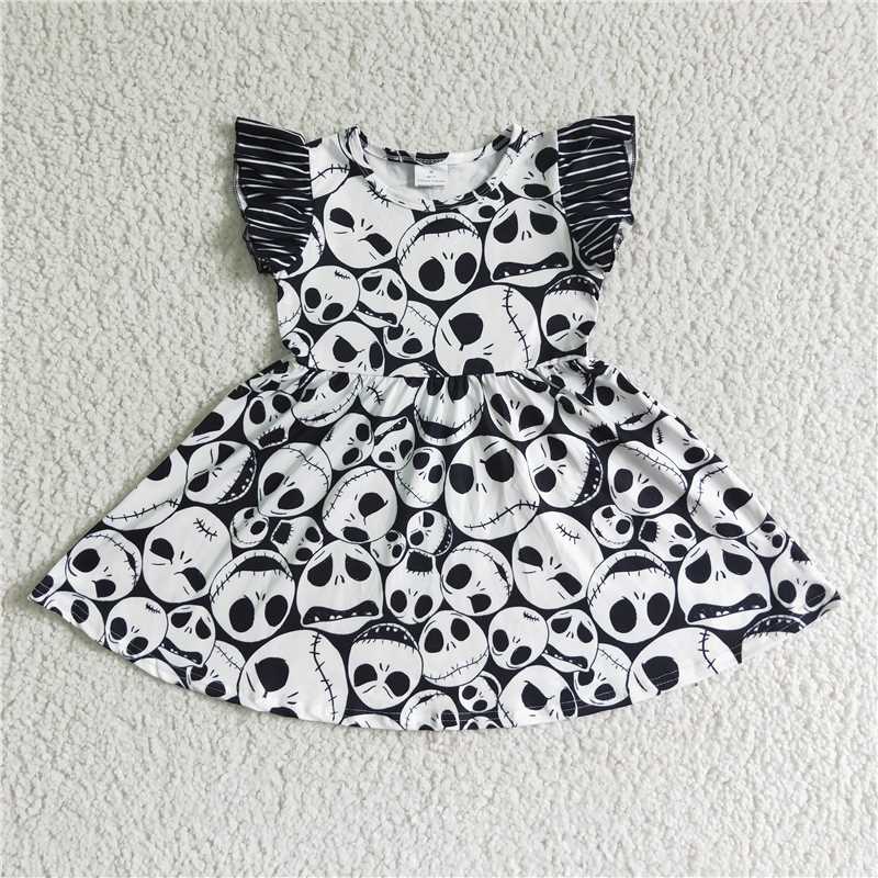 GSD0107  baby girls dress embroidery Halloween over knee leopard design clothes flying sleeve