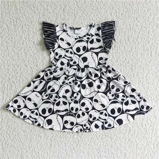 GSD0107  baby girls dress embroidery Halloween over knee leopard design clothes flying sleeve