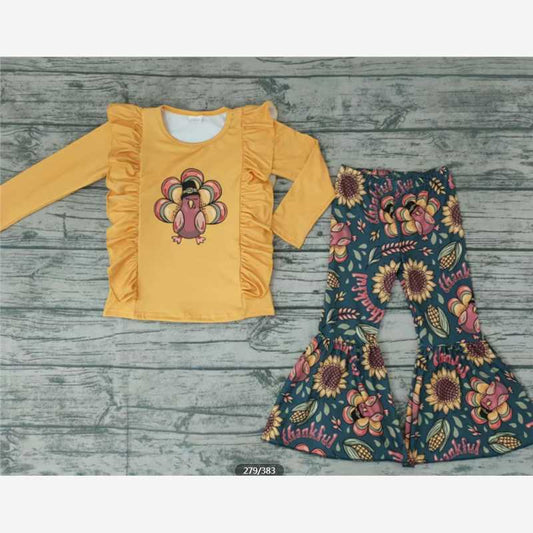 GLP0201 girls long sleeve long pants outfit thanksgiving day turkey print