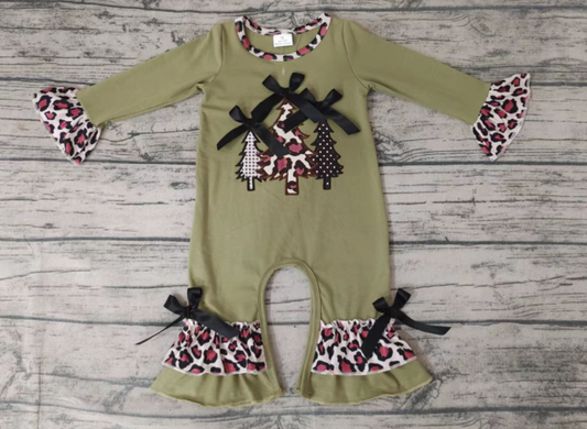 LR0166 baby Christmas romper long sleeve long pants baby girls romper milk silk christmas tree print