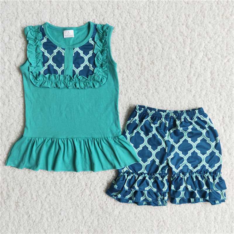 Girls green sleeveless top dress lace shorts outfit