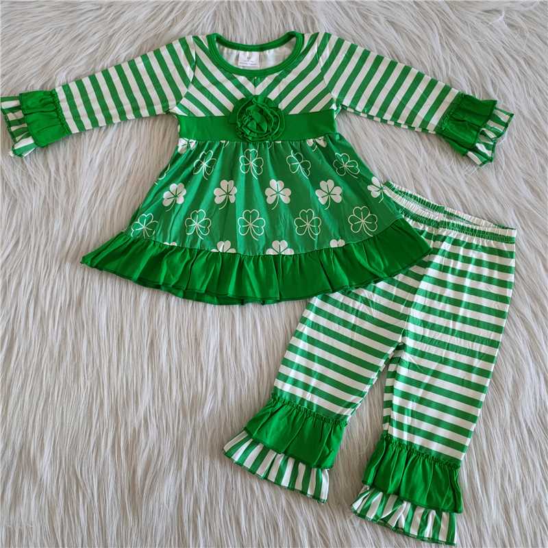 four leaves green striped girl set