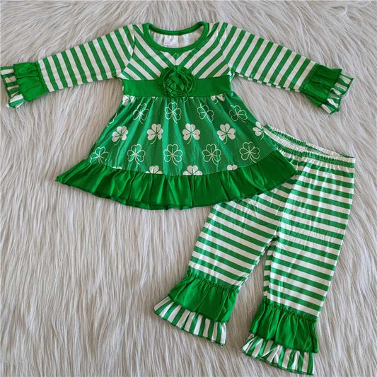 6A17-11 girls clothing long sleeve long pants  baby girl outfit milk silk four-leaf clover print