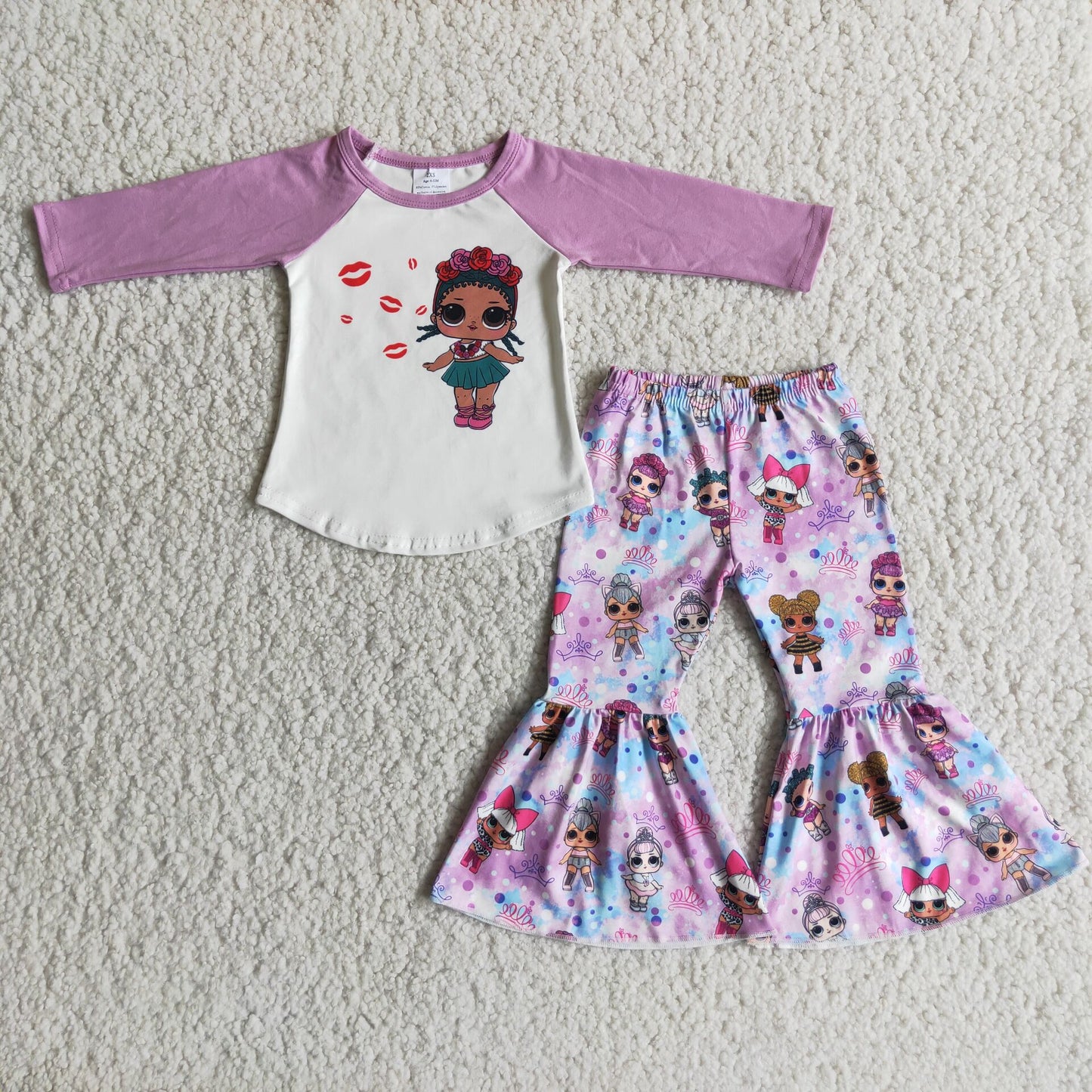 purple dolls pattern girl set