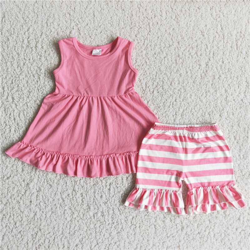 Girls Pink Sleeveless Top with Striped Pants Outfit