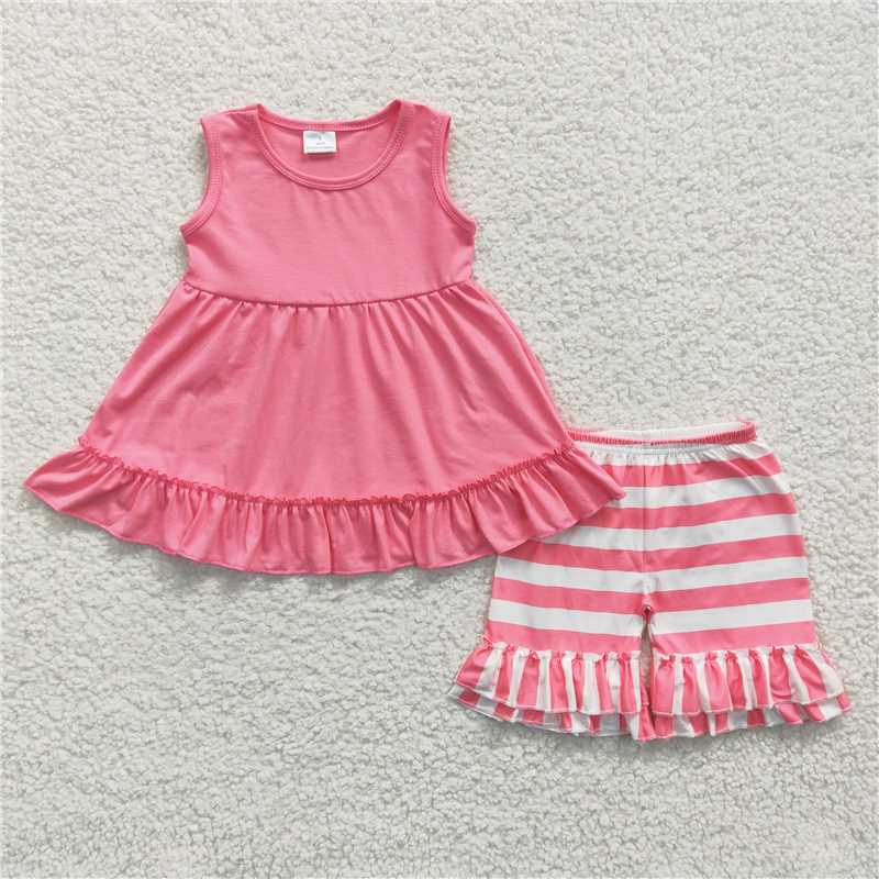 C10-16 Pink Sleeveless Top Striped Pants