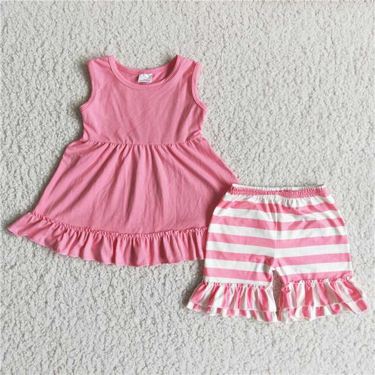 Girls Pink Sleeveless Top with Striped Pants Outfit