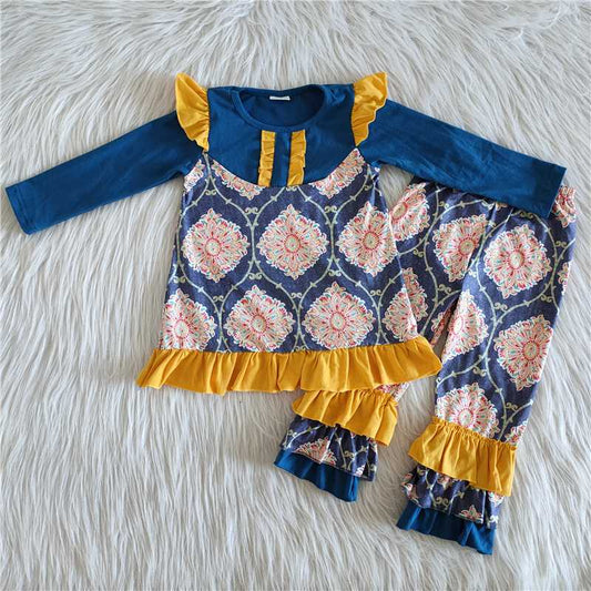 blue long sleeve girl's children outfit sets