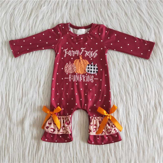 6 A30-16 Halloween pumpkin design wine red romper