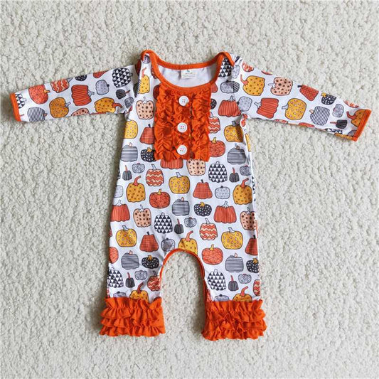 6 B8-20 Halloween pumpkin orange romper