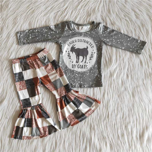 colorful plaid goats print girl set