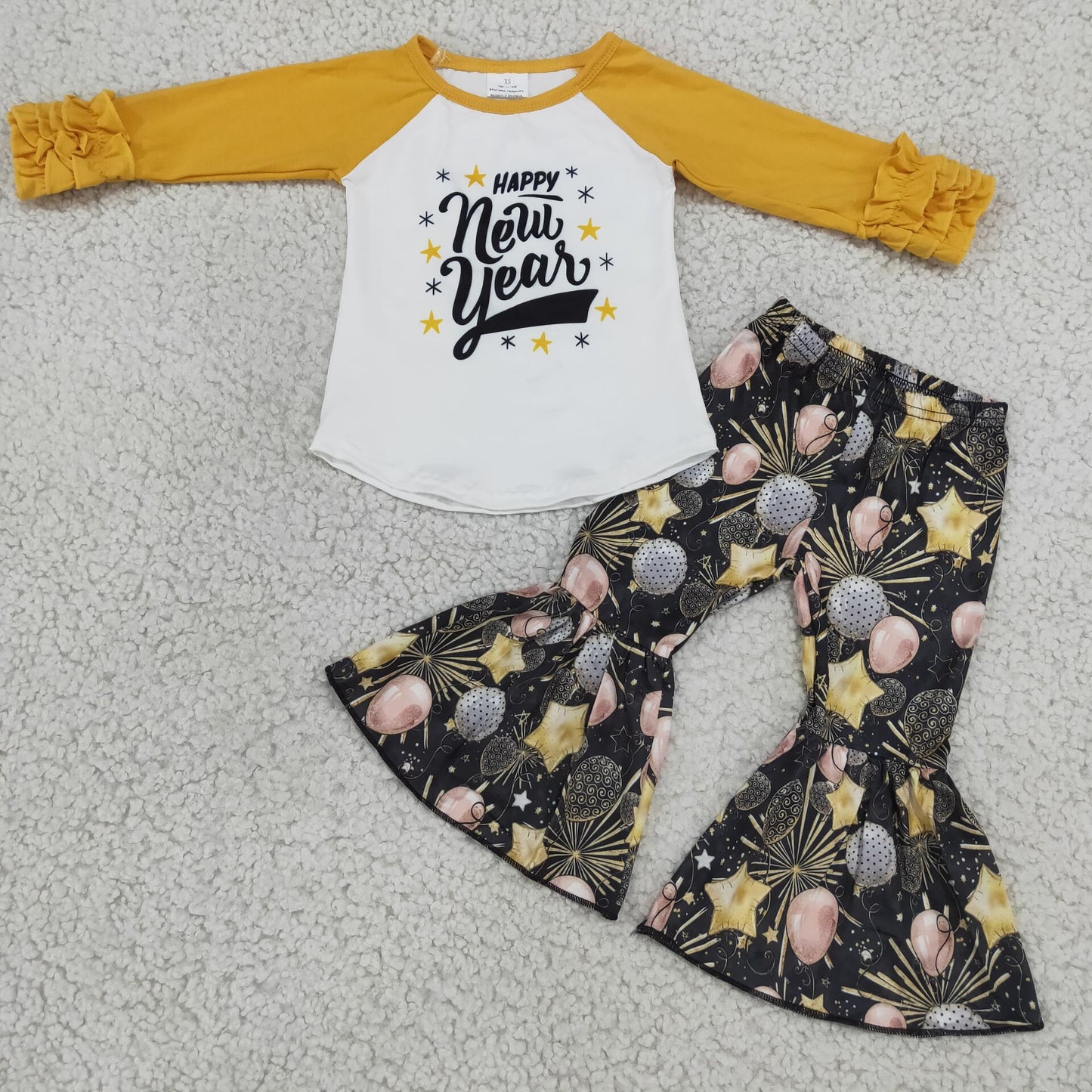 RTS NO MOQ（In Stock) 6 B11-2 girls outfit long sleeve and long pants cartoon print happy new year