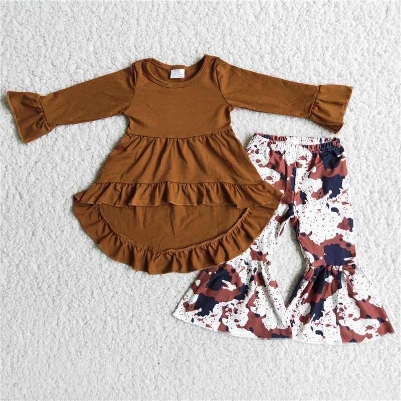 brown dress top ink pattern girl set