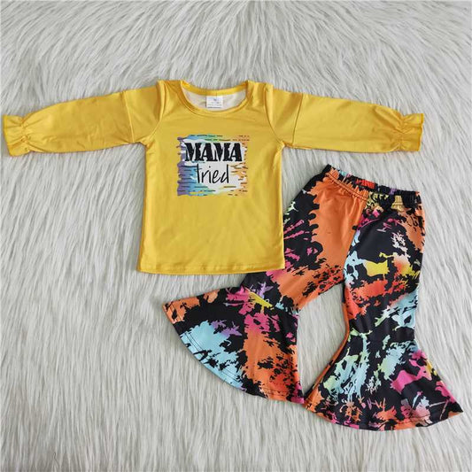 mama letter print tie dye pants set