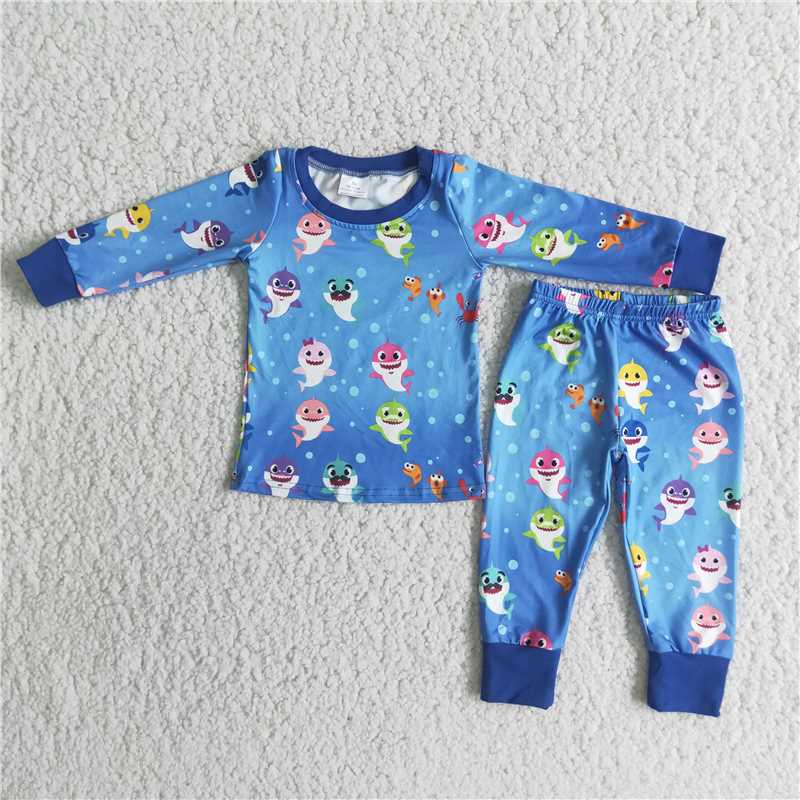 RTS NO MOQ ETA 5/7days Arrived 6 B11-19 boy shark babyshark blue pajama set