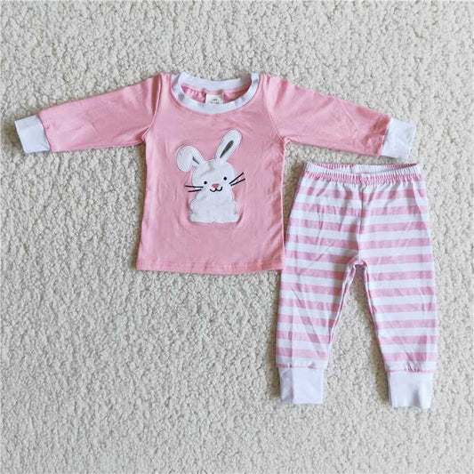 Girls Easter Embroidered Bunny Pajama Set