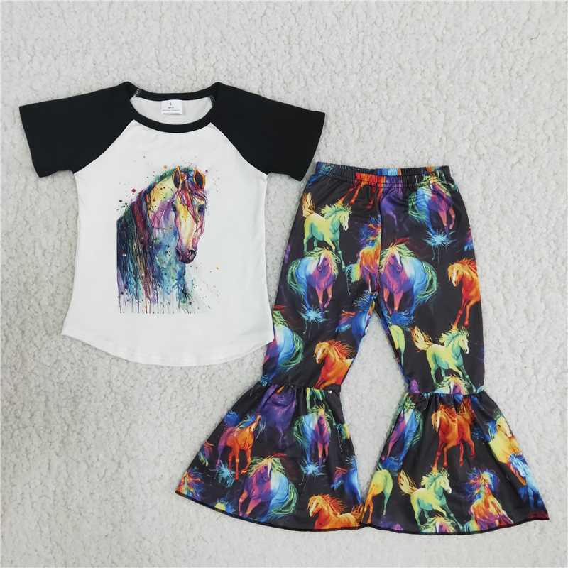 colorful horses pattern long pants set