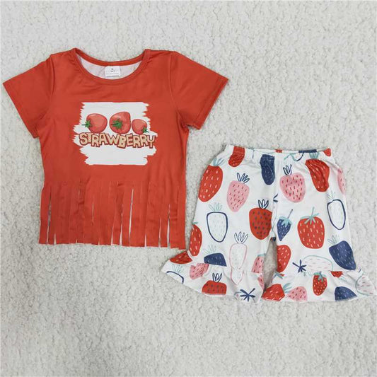 B5-4 girls strawberry print short sleeve top short pants
