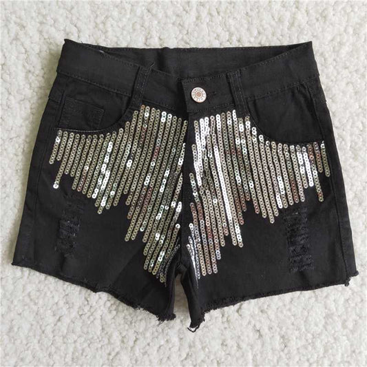 black sequin  blue  Denim Shorts