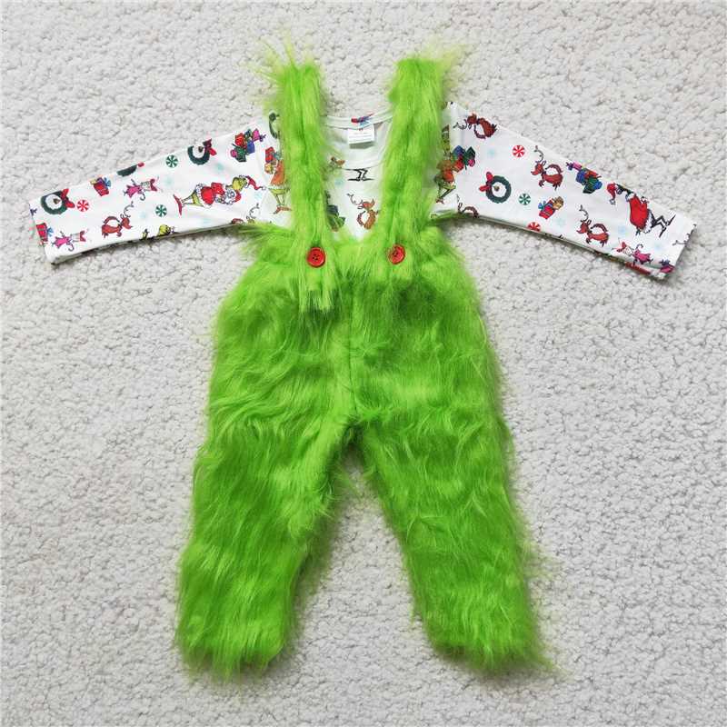 Boy Cartoon Long Sleeve Shirt with Green Hair  overalls outfit