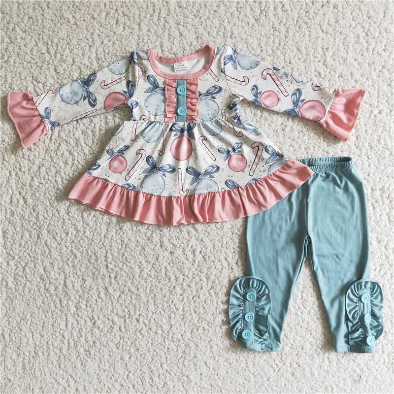 6 B2-2 girls outfit long sleeve and long pants ball print