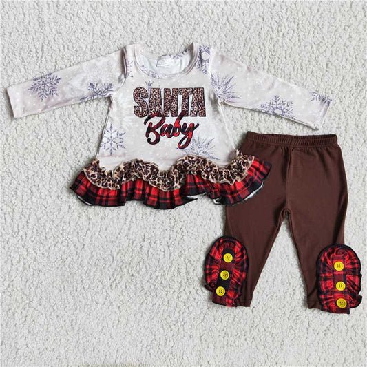 6 A18-5 girls christmas outfit long sleeve and long pants letter print