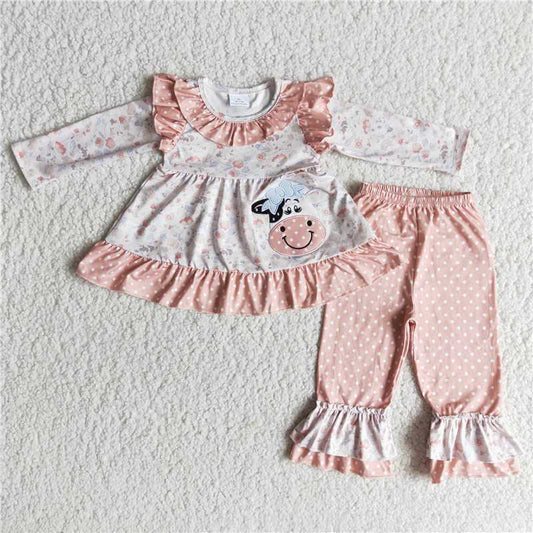 flowers girl sets embroidery cows print