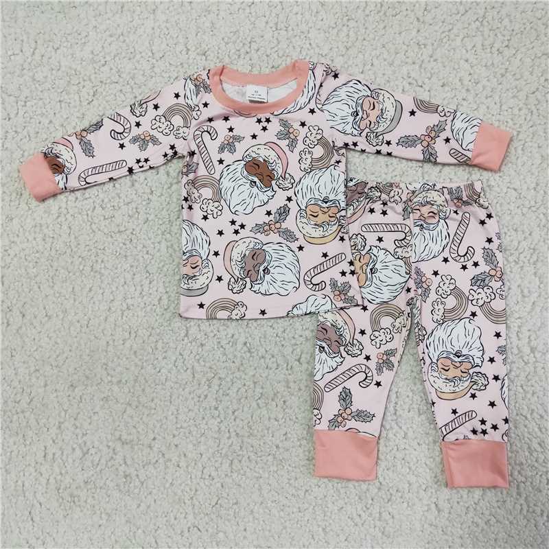 Santa Star Pink Pajama Long Sleeve Pants Set