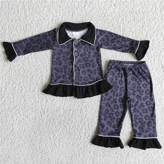 Girls Black Leopard Pajamas