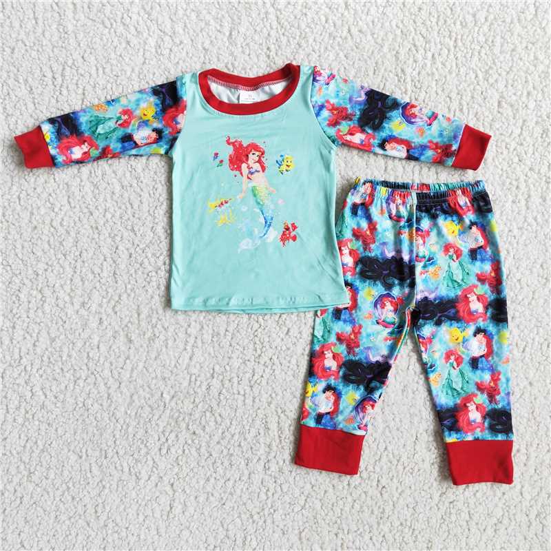 6 A1-11 girls outfits cartoon print pajamas long sleeve long pants