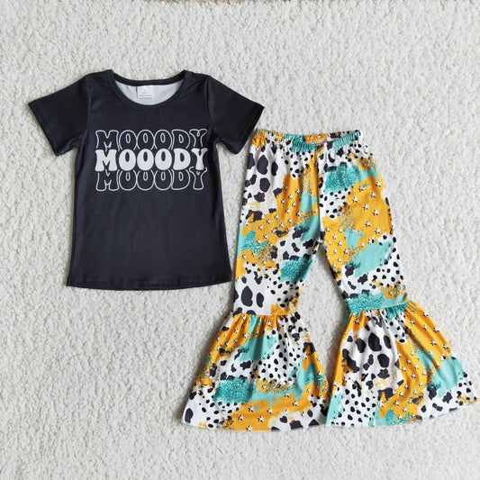 black mooody cows spot pattern long pants set