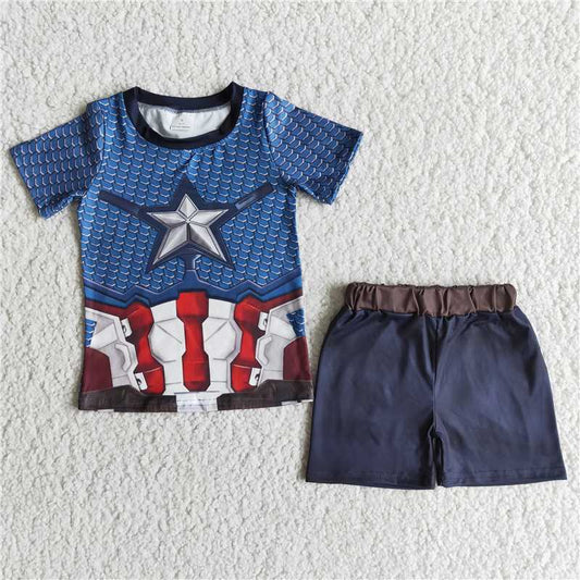 E12-12 Captain America Blue Top Shorts Boys Suit