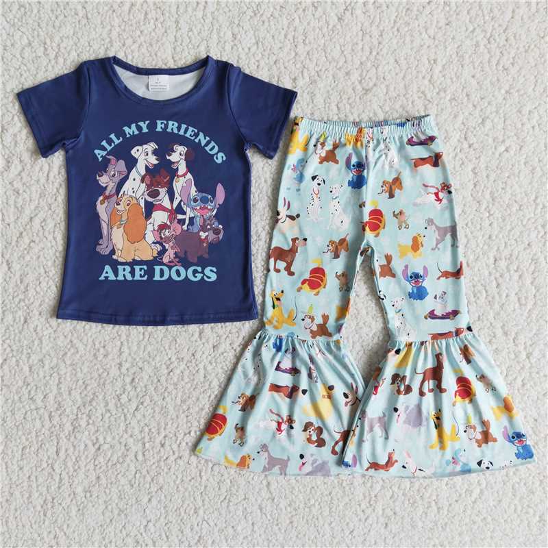 ARE.DOGS Dark Blue Short Sleeve Flared Pants Set