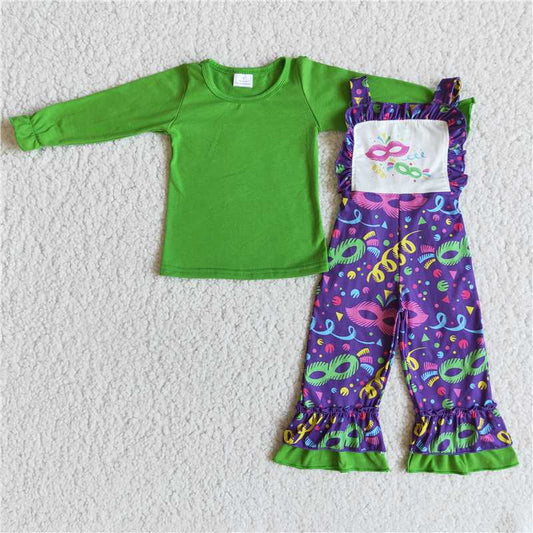 Mardi Gras Green Long Sleeve Overalls Carnival Suit