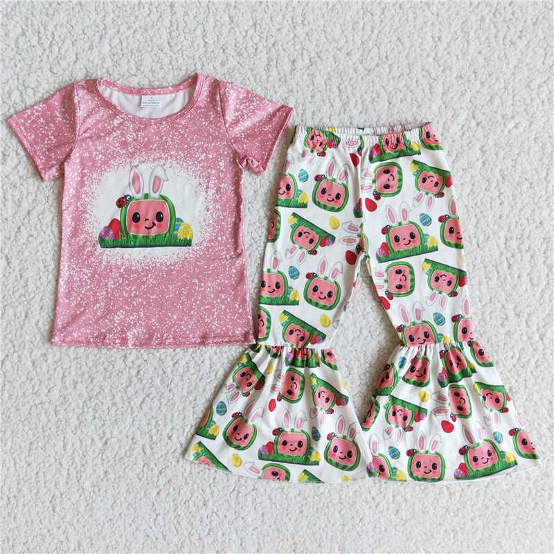 Pink Short Sleeve Pants Set