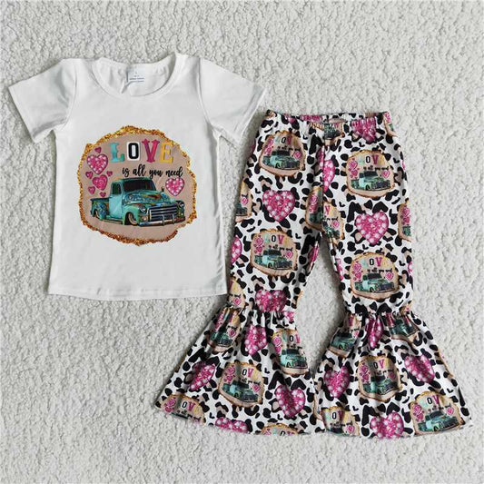 E13-26 Girls outfit short sleeve long pants set cartoon print