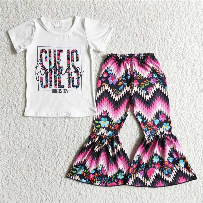 rts no moq GSPO0041 Girls outfit short sleeve long pants set cartoon print