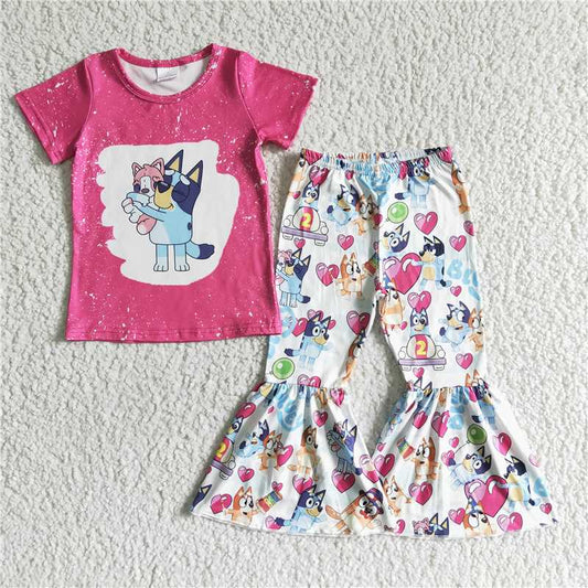 GSPO0066 Girls Outfit Cartoon Print Trousers Boutique Set Milk Silk