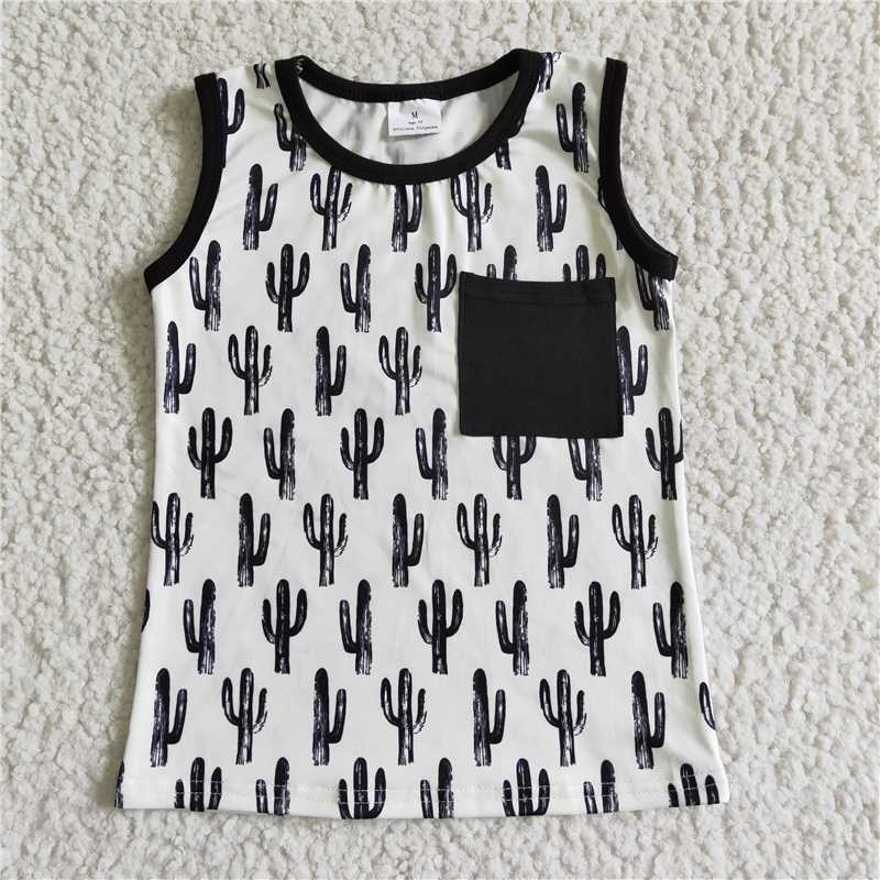 BT0006 Boys Black Cactus Pocket Sleeveless Top