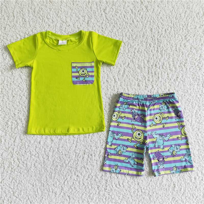 BSSO0044 Baby boys cartoon print short sleeve short pants milk silk kids summer outfit