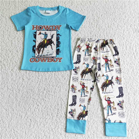 BSPO0004 Kids Clothing Boys Short Sleeve Top And Long Pants Pajamas Cartoon Print