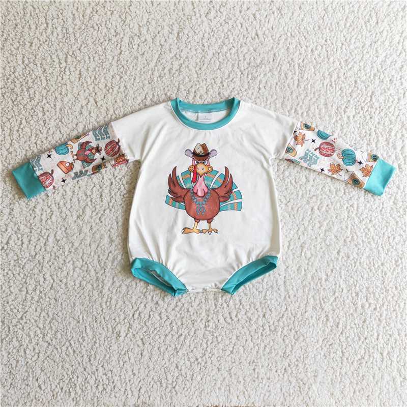 LR0170 baby thanksgiving clothing turkey print long sleeve bodysuit milk silk baby romper