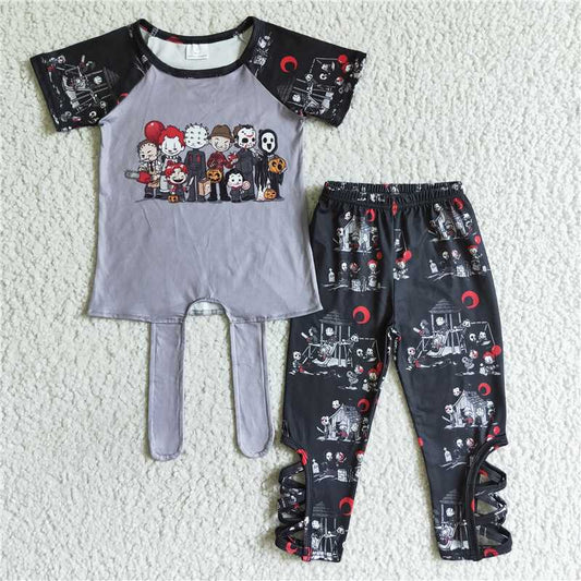 RTS NO MOQ C1-3 boys clothing cartoon print short sleeve long prints baby clothing milk silk
