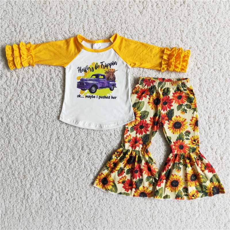 truck heifer top sunflowers pants girl outfits