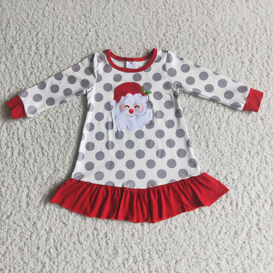 Christmas santa print polka dots long sleeve dress